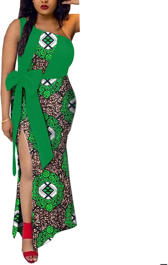 African Women's Dresses Printed Patchwork Split Sleeveless Slim Dresses Party, Wedding, Shopping