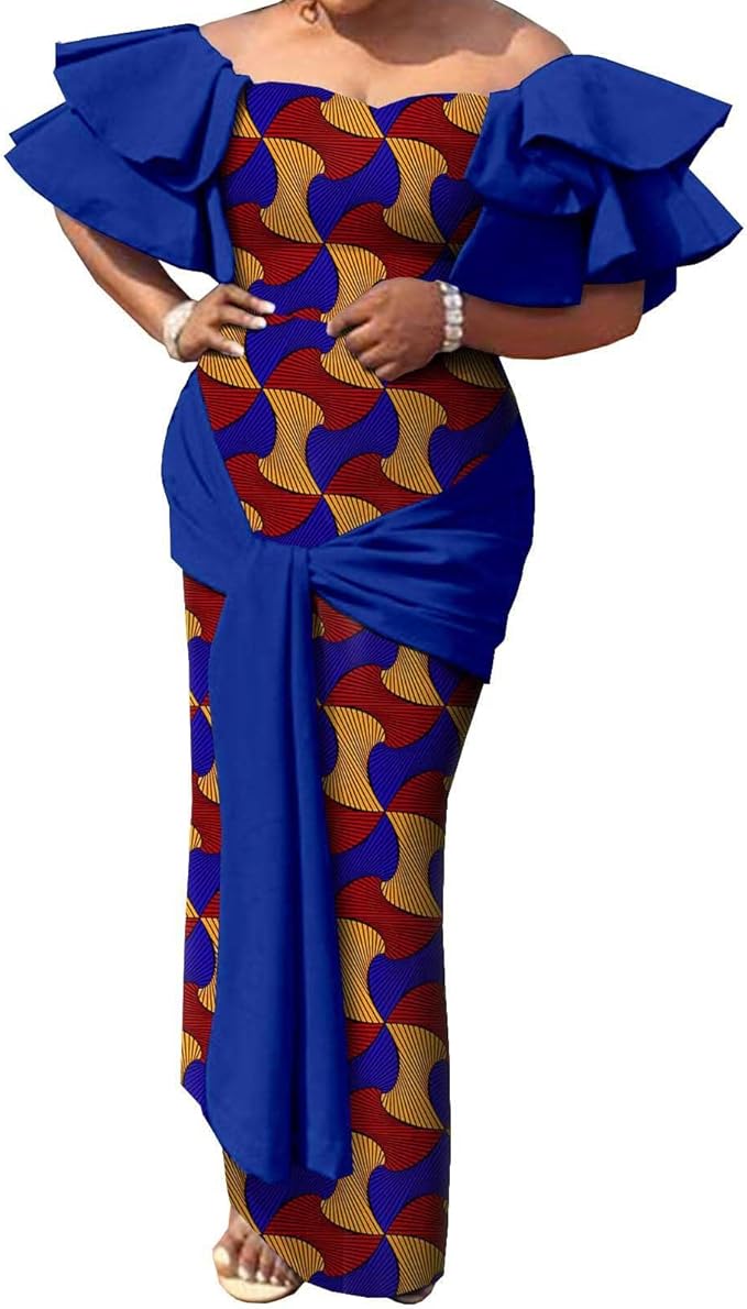 Womens Casual Dresses Pattern Print Sexy Long African Dress Clubwear Party Outfits