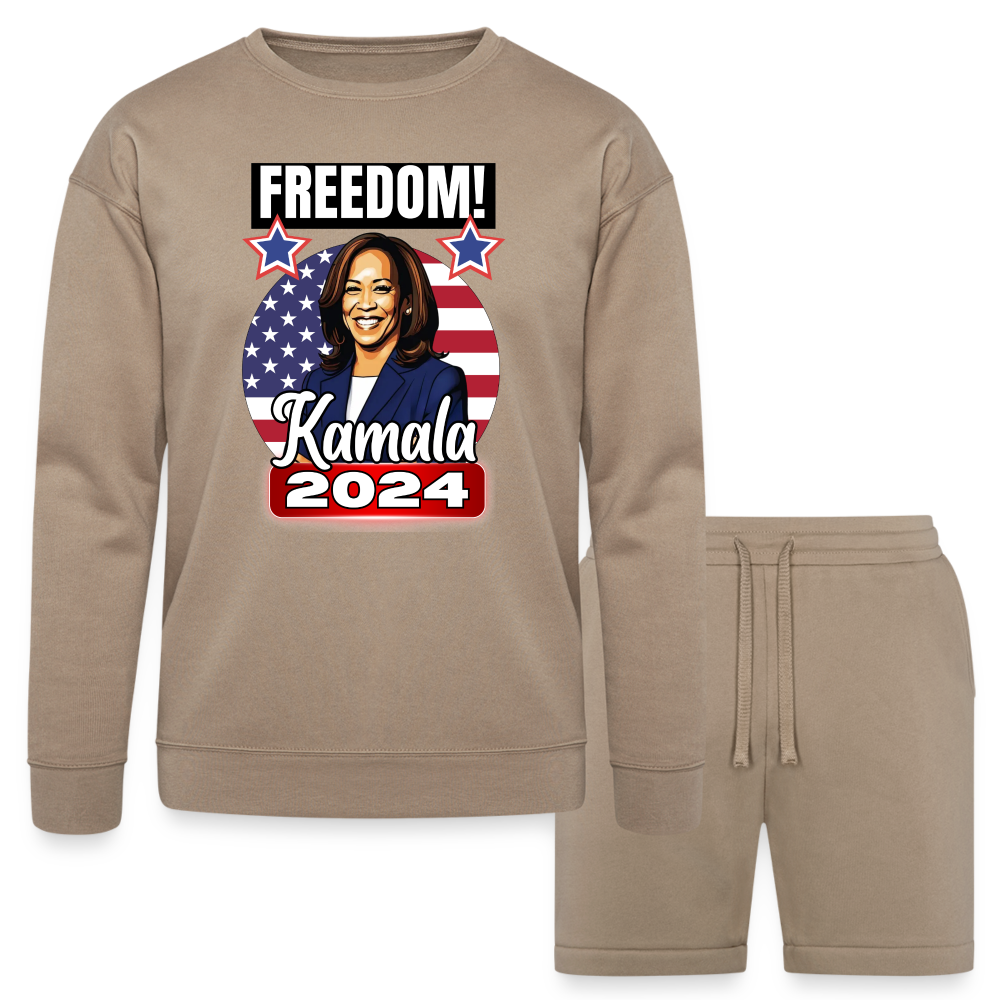 Freedom with Kamala Harris 2024. Bella + Canvas Unisex Sweatshirt & Short Set - tan