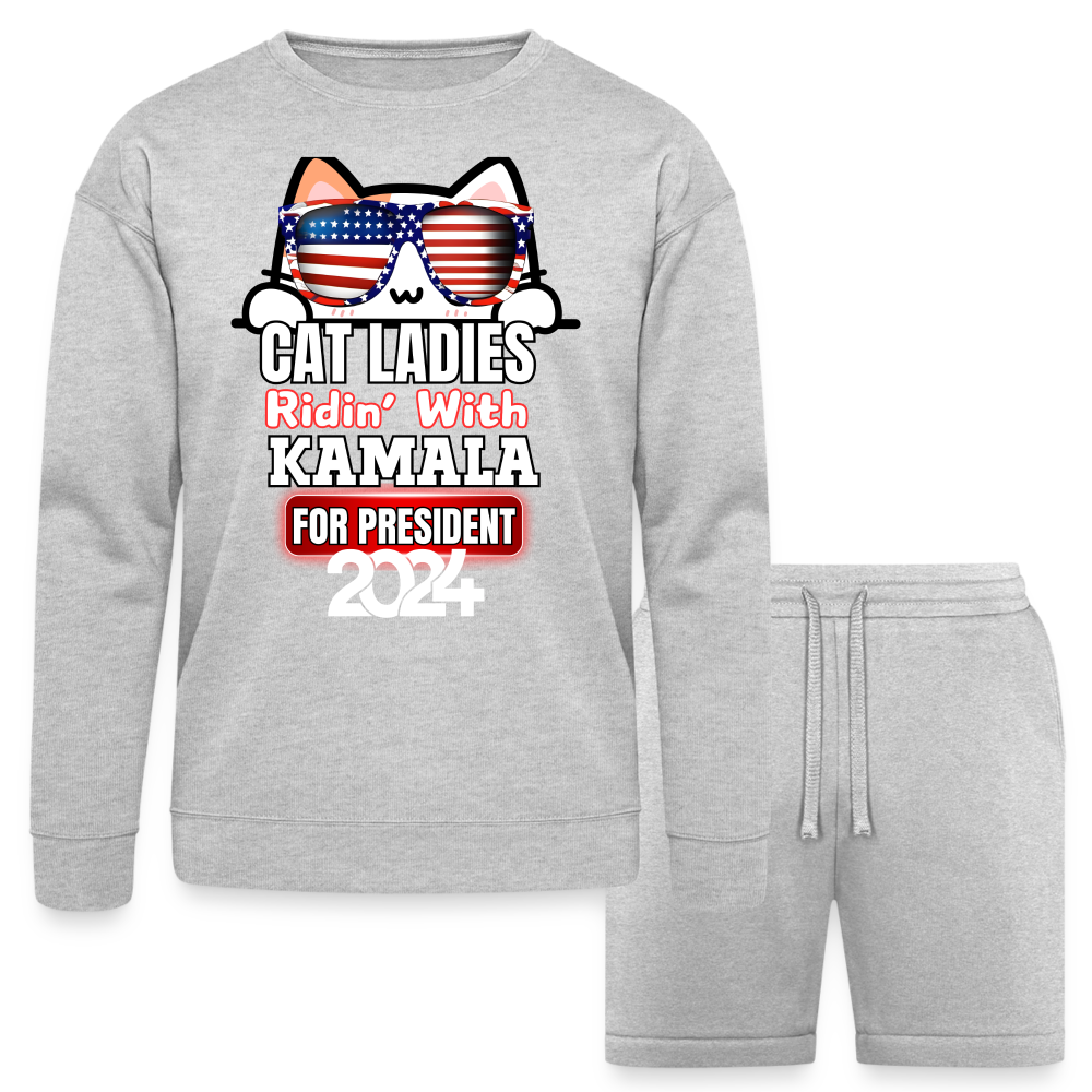Cat Ladies ridin with Kamala Harris for presidents. Bella + Canvas Unisex Sweatshirt & Short Set - heather gray