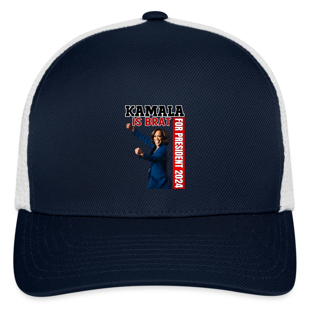Kamala is brat, for president 2024, Flexfit Fitted Baseball Cap - navy/white
