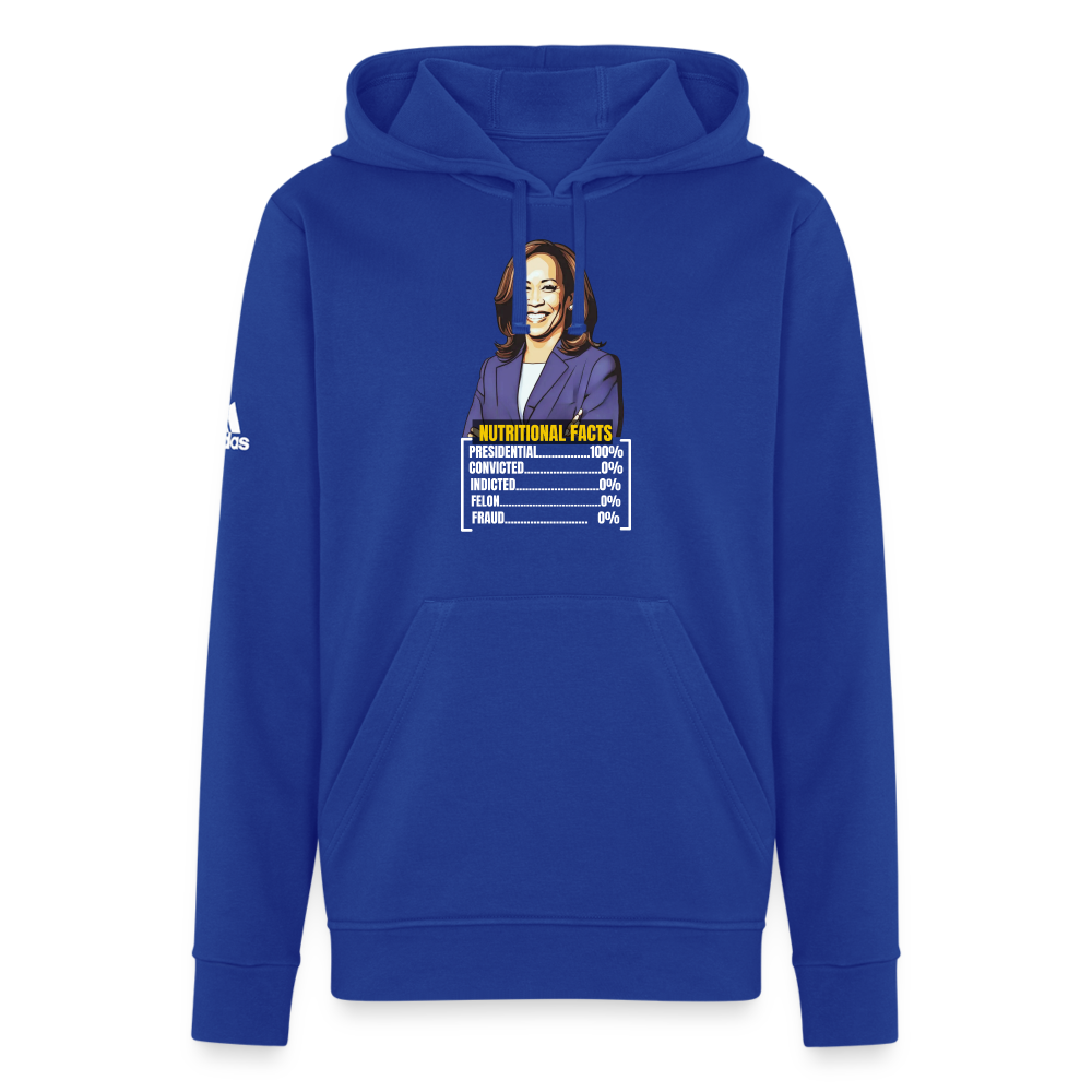 Kamala Harris 2024 presidential nutrition facts, Adidas Unisex Fleece Hoodie - royal blue