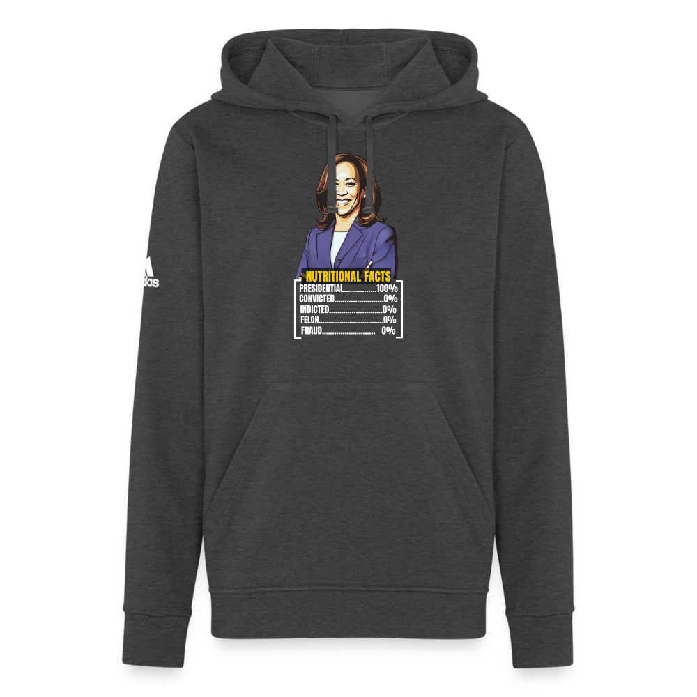 Kamala Harris 2024 presidential nutrition facts, Adidas Unisex Fleece Hoodie - charcoal grey