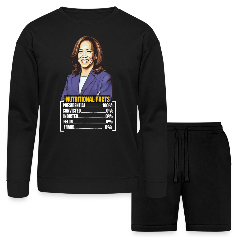 Kamala Harris 2024 presidential nutrition facts, Bella + Canvas Unisex Sweatshirt & Short Set - black