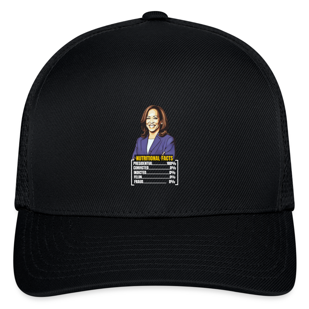 Kamala Harris 2024 presidential nutrition facts, Flexfit Fitted Baseball Cap - black