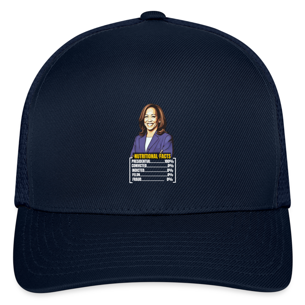 Kamala Harris 2024 presidential nutrition facts, Flexfit Fitted Baseball Cap - navy