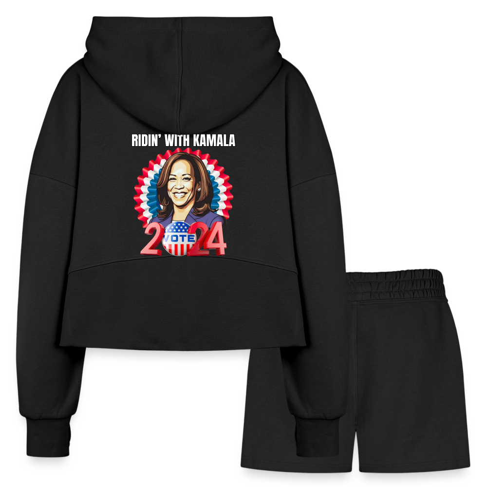 Ridin with Kamala harris for president 2024, Women’s Cropped Hoodie & Jogger Short Set - black