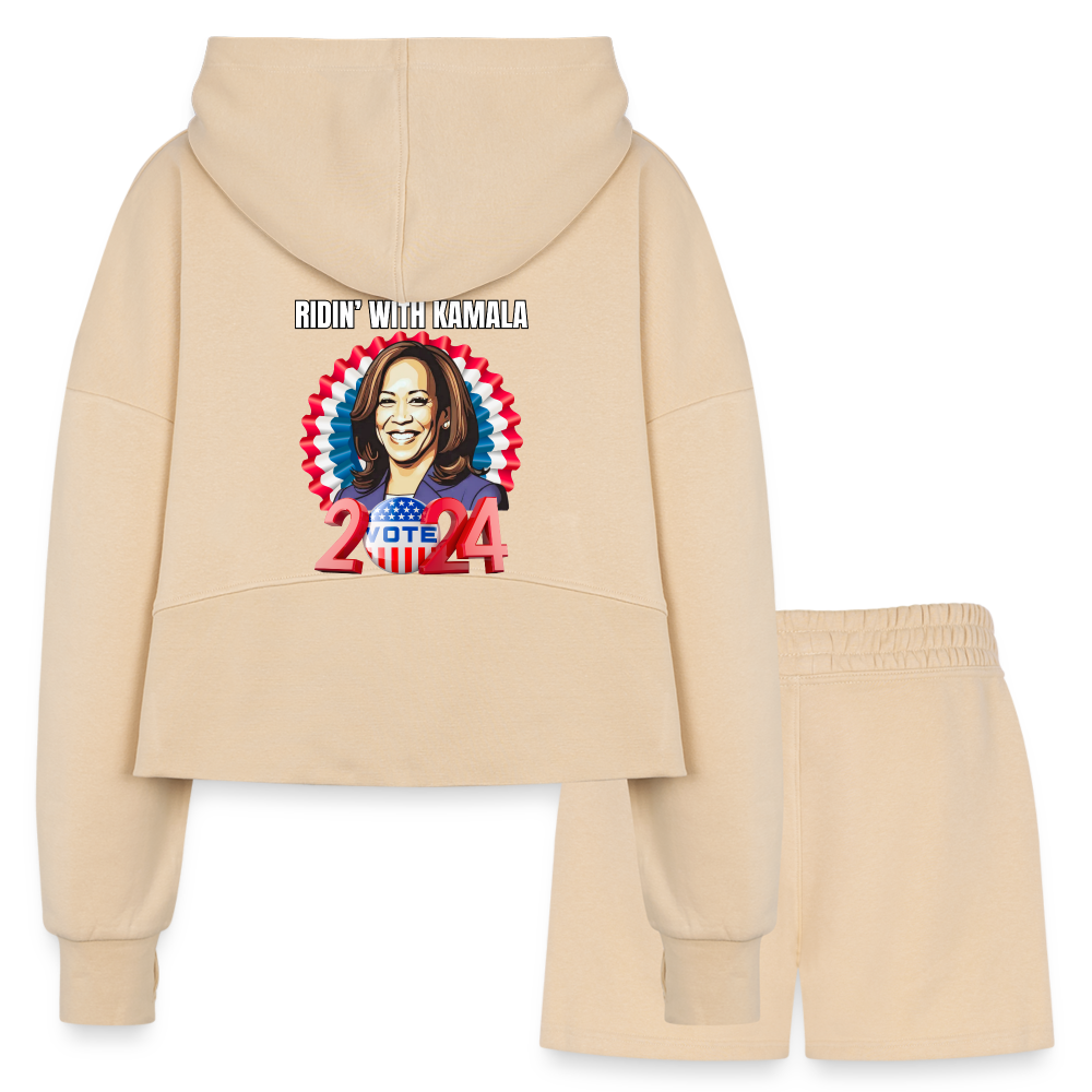 Ridin with Kamala harris for president 2024, Women’s Cropped Hoodie & Jogger Short Set - nude