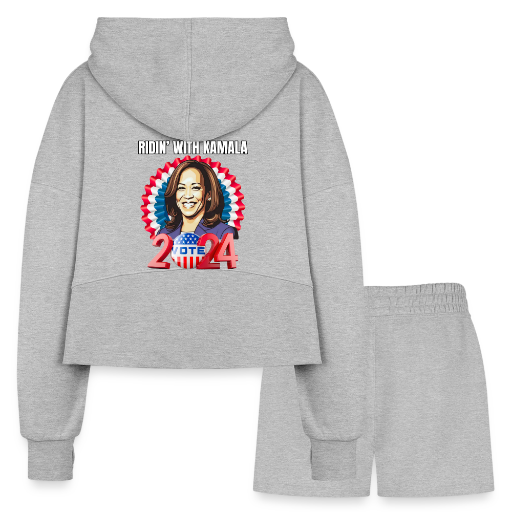 Ridin with Kamala harris for president 2024, Women’s Cropped Hoodie & Jogger Short Set - heather gray