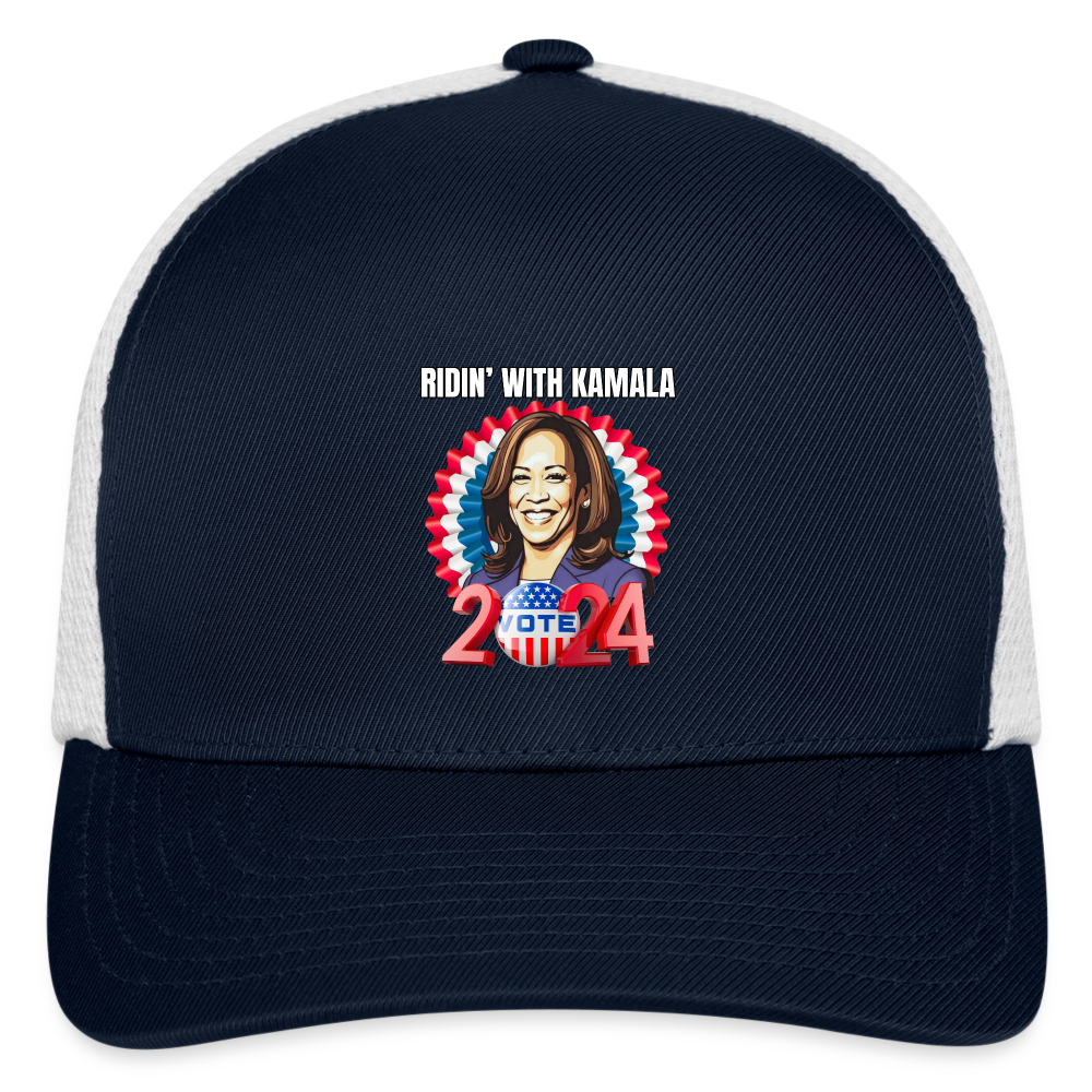 Ridin with Kamala harris for president 2024. Flexfit Fitted Baseball Cap - navy/white