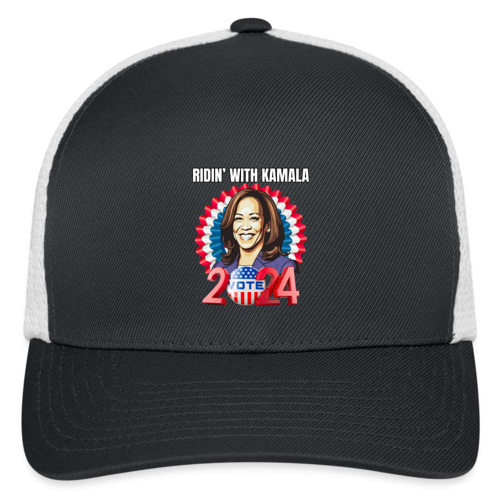 Ridin with Kamala harris for president 2024. Flexfit Fitted Baseball Cap - dark gray/white