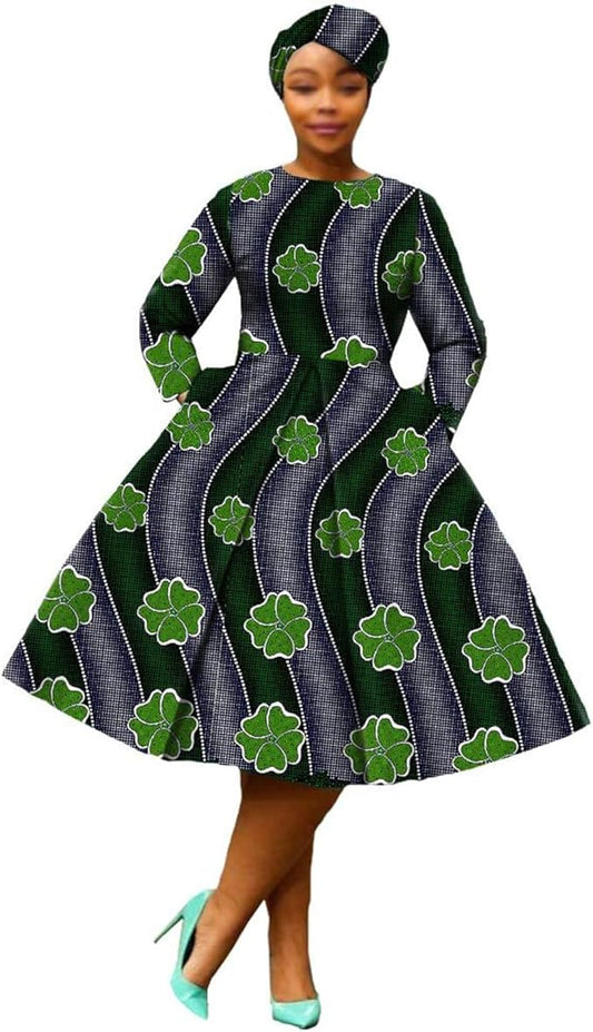 Womens Dress African Long Sleeve Printed Dress Wax Fashion Dress