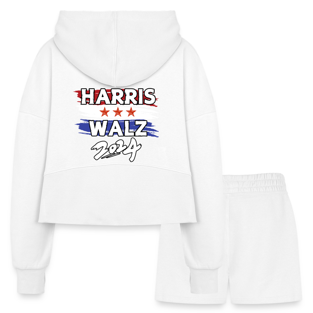 Kamala Harris and Tim Walz, Your vote matters 2024 Women’s Cropped Hoodie & Jogger Short Set - white