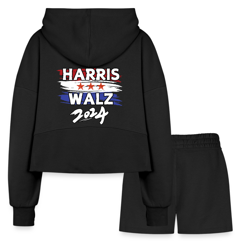 Kamala Harris and Tim Walz, Your vote matters 2024 Women’s Cropped Hoodie & Jogger Short Set - black