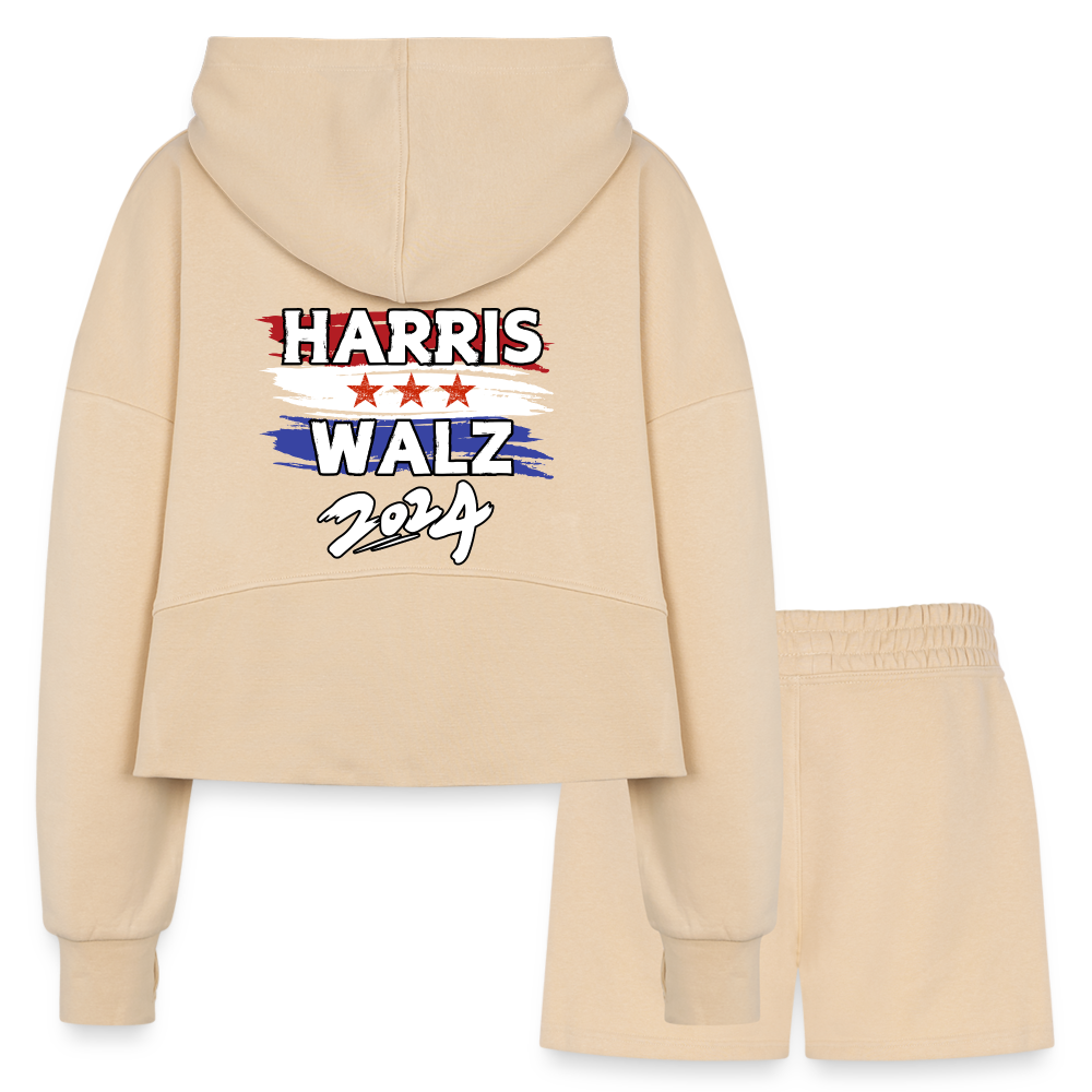 Kamala Harris and Tim Walz, Your vote matters 2024 Women’s Cropped Hoodie & Jogger Short Set - nude