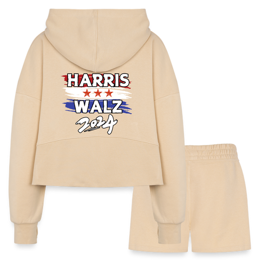 Kamala Harris and Tim Walz, Your vote matters 2024 Women’s Cropped Hoodie & Jogger Short Set - nude