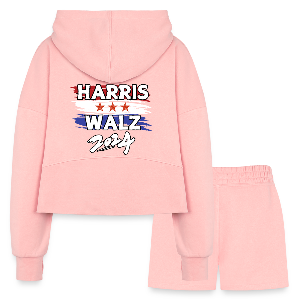 Kamala Harris and Tim Walz, Your vote matters 2024 Women’s Cropped Hoodie & Jogger Short Set - light pink