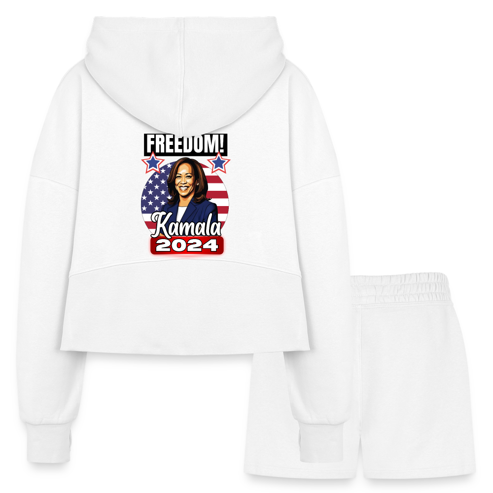 Freedom with Kamala Harris 2024. Women’s Cropped Hoodie & Jogger Short Set - white