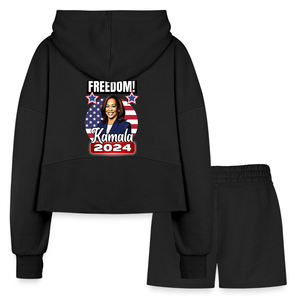 Freedom with Kamala Harris 2024. Women’s Cropped Hoodie & Jogger Short Set - black