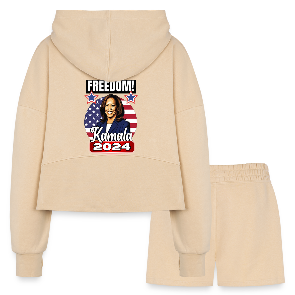 Freedom with Kamala Harris 2024. Women’s Cropped Hoodie & Jogger Short Set - nude