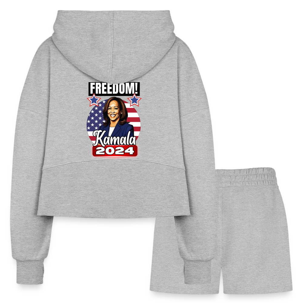 Freedom with Kamala Harris 2024. Women’s Cropped Hoodie & Jogger Short Set - heather gray