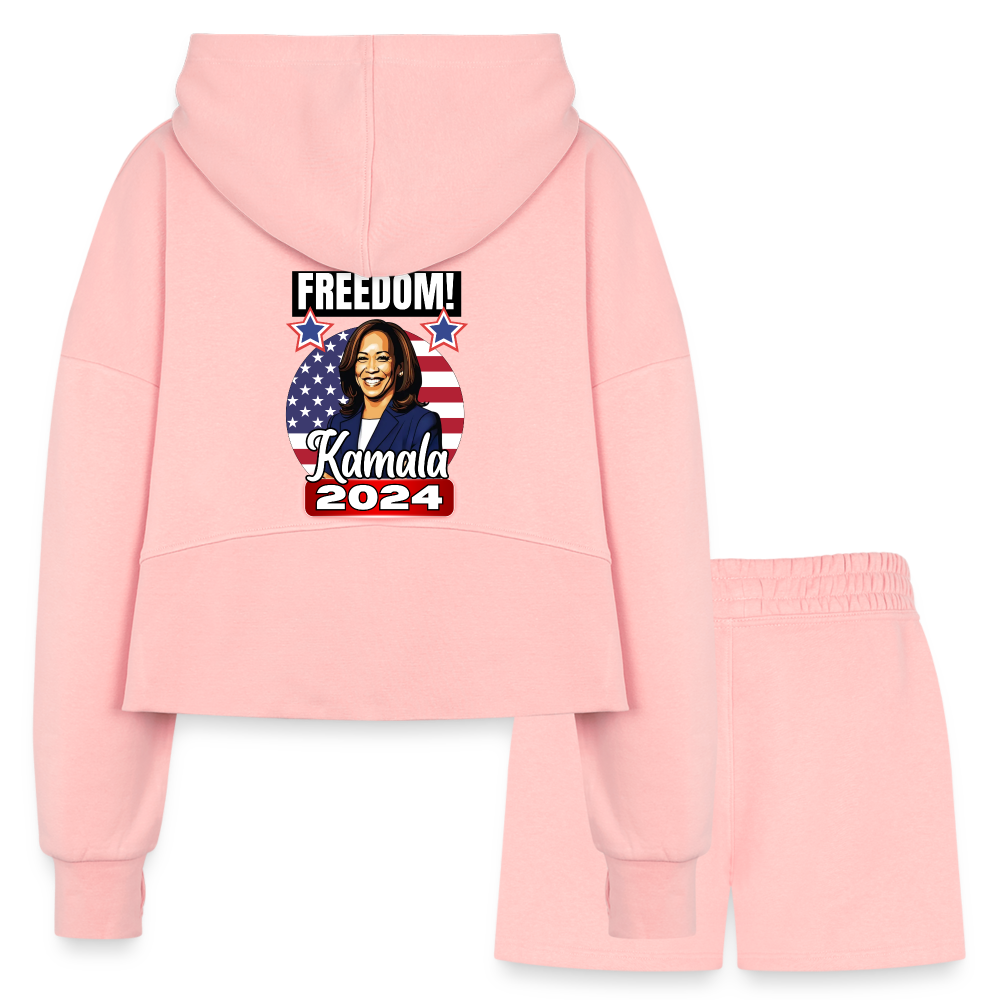 Freedom with Kamala Harris 2024. Women’s Cropped Hoodie & Jogger Short Set - light pink