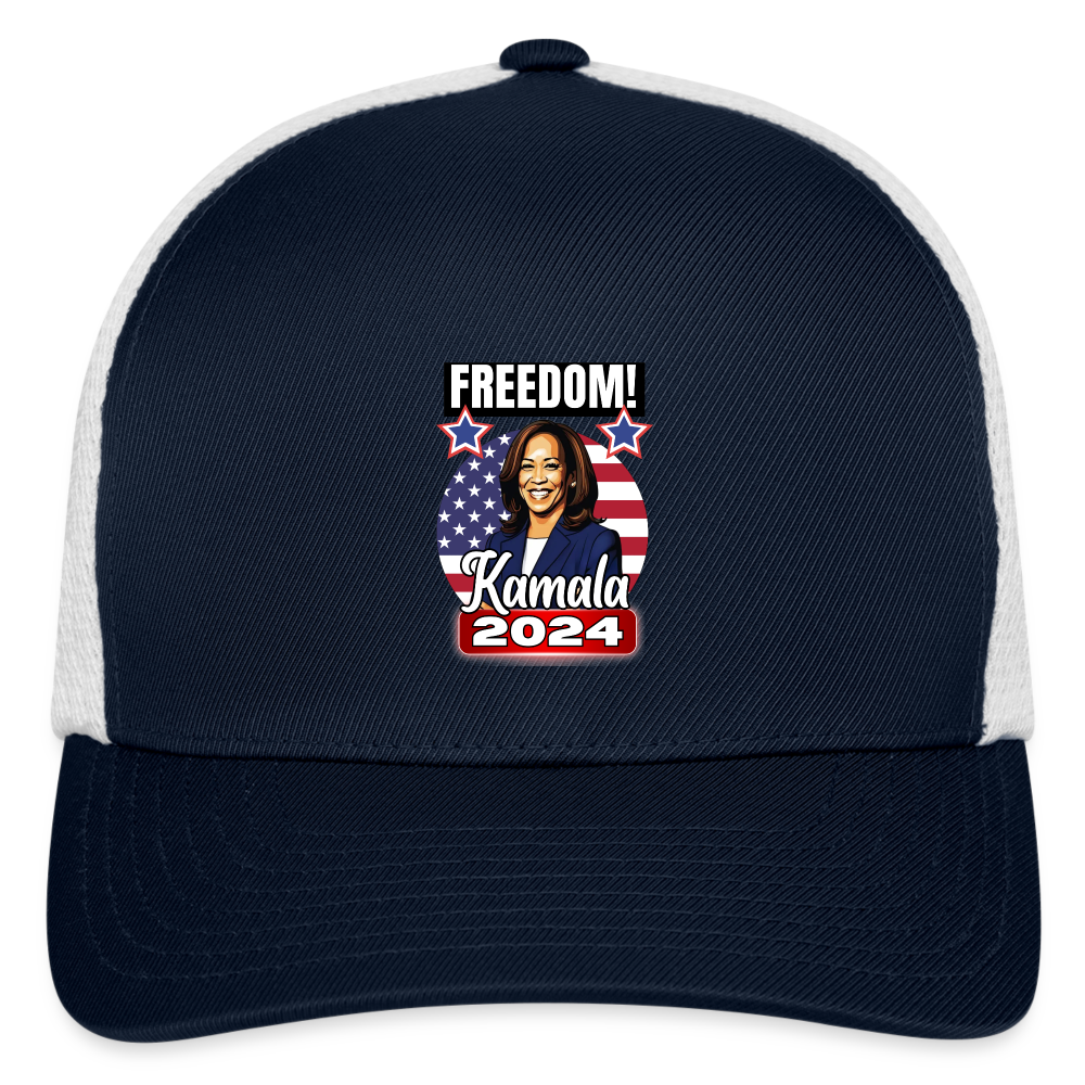 Freedom with Kamala Harris 2024. Flexfit Fitted Baseball Cap - navy/white