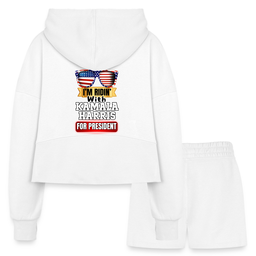 I'm Ridin with Kamala Harris for President. Women’s Cropped Hoodie & Jogger Short Set - white