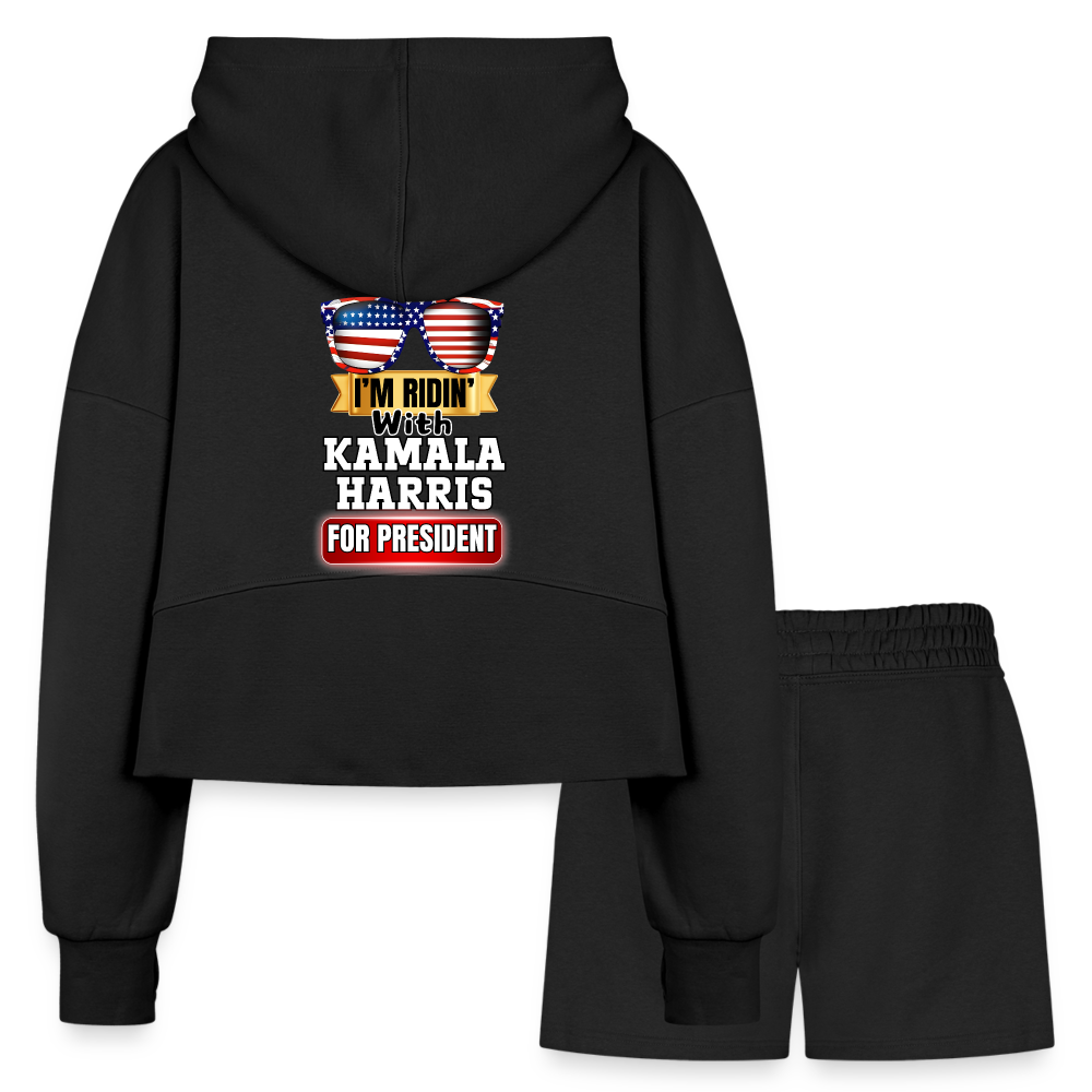 I'm Ridin with Kamala Harris for President. Women’s Cropped Hoodie & Jogger Short Set - black