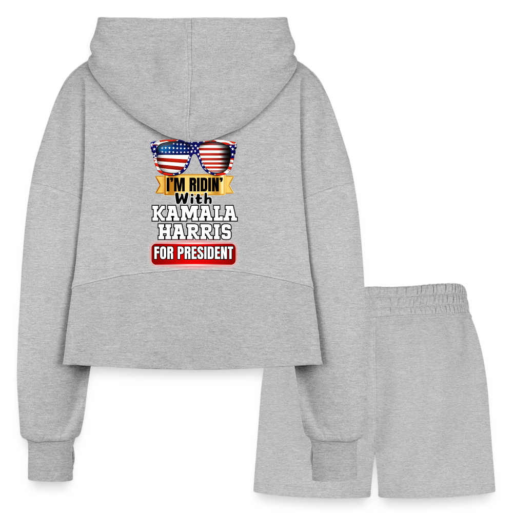 I'm Ridin with Kamala Harris for President. Women’s Cropped Hoodie & Jogger Short Set - heather gray