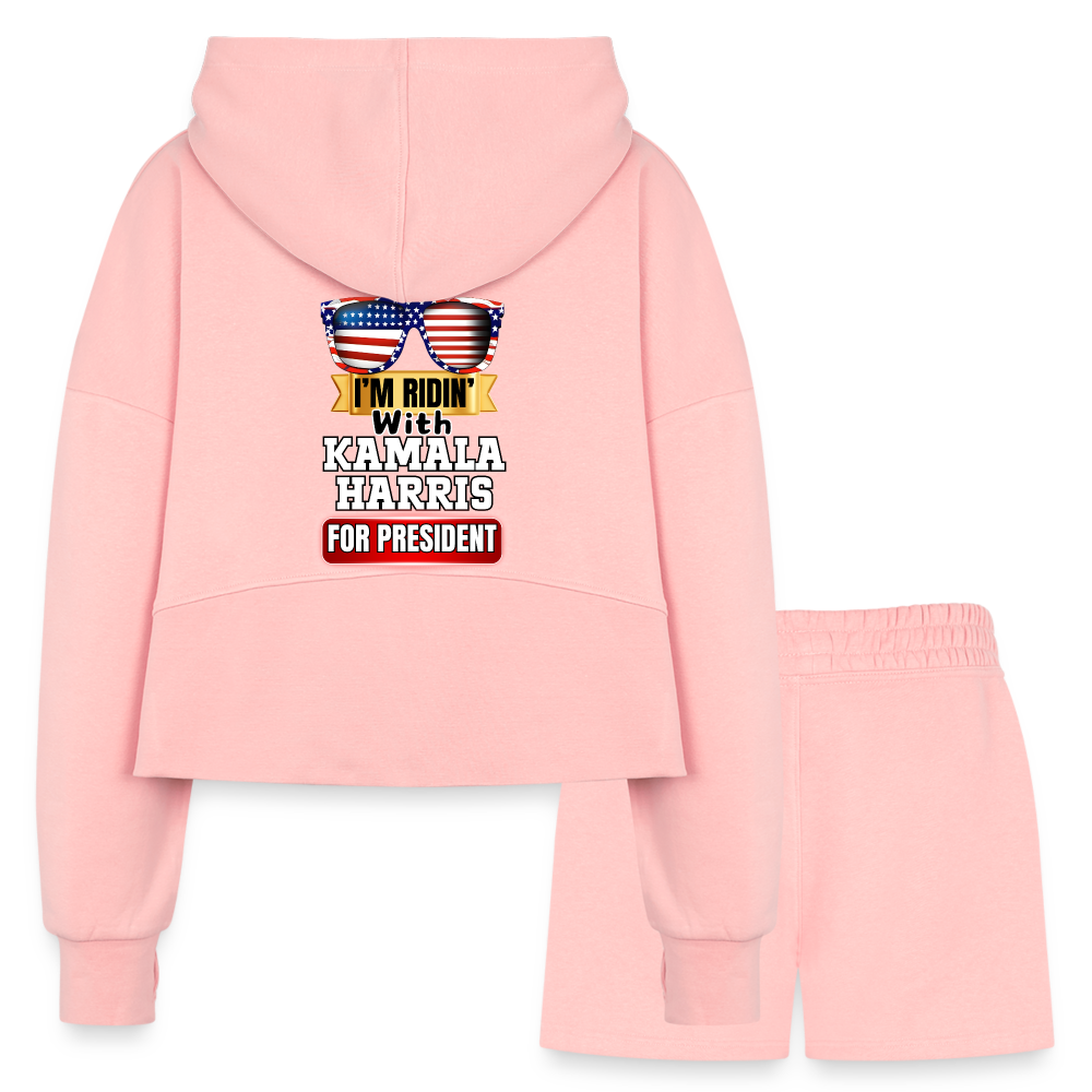 I'm Ridin with Kamala Harris for President. Women’s Cropped Hoodie & Jogger Short Set - light pink