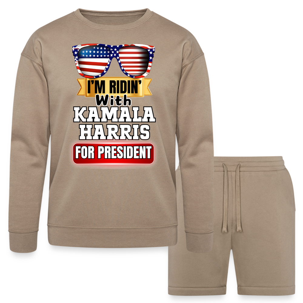 I'm Ridin with Kamala Harris for President. Bella + Canvas Unisex Sweatshirt & Short Set - tan