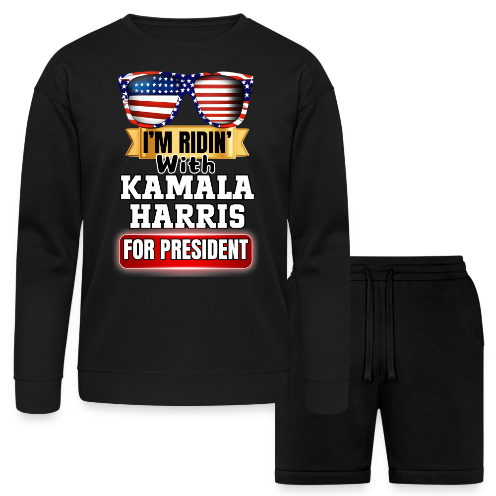 I'm Ridin with Kamala Harris for President. Bella + Canvas Unisex Sweatshirt & Short Set - black