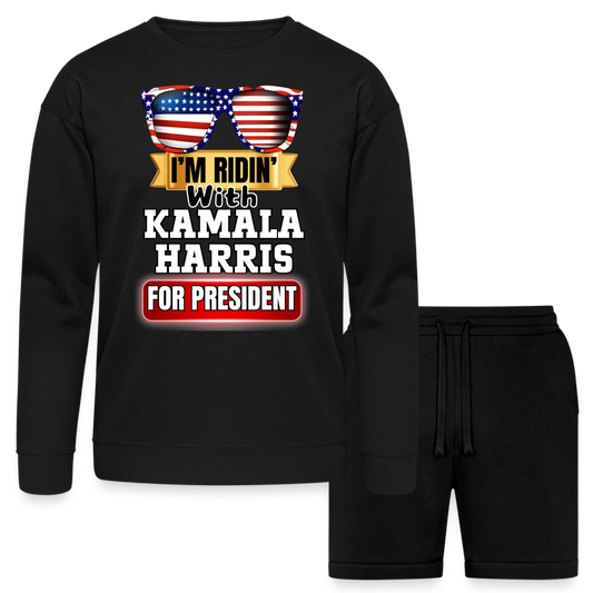 I'm Ridin with Kamala Harris for President. Bella + Canvas Unisex Sweatshirt & Short Set - black