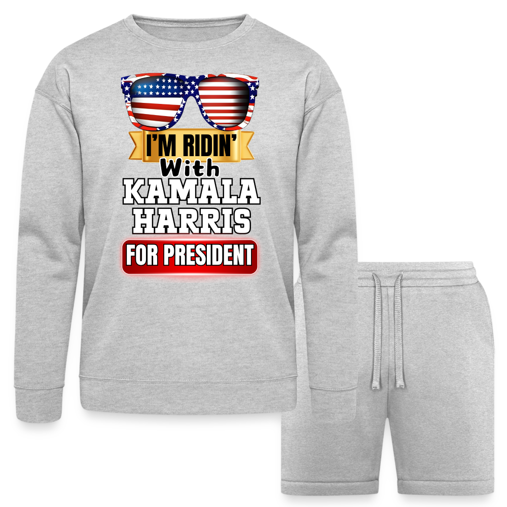 I'm Ridin with Kamala Harris for President. Bella + Canvas Unisex Sweatshirt & Short Set - heather gray