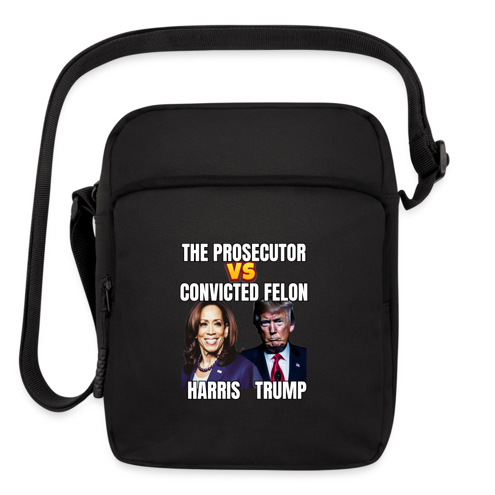 Kamala Harris Versus Donald Trump, The prosecutor faces the convicted felon. Upright Crossbody Bag - black