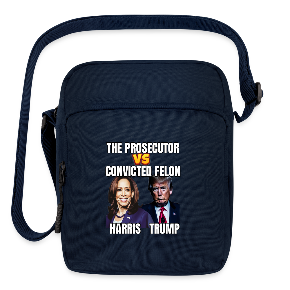 Kamala Harris Versus Donald Trump, The prosecutor faces the convicted felon. Upright Crossbody Bag - navy