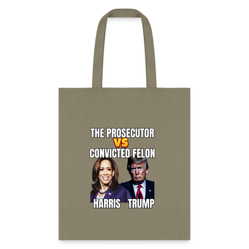 Kamala Harris Versus Donald Trump, The prosecutor faces the convicted felon. Tote Bag - khaki