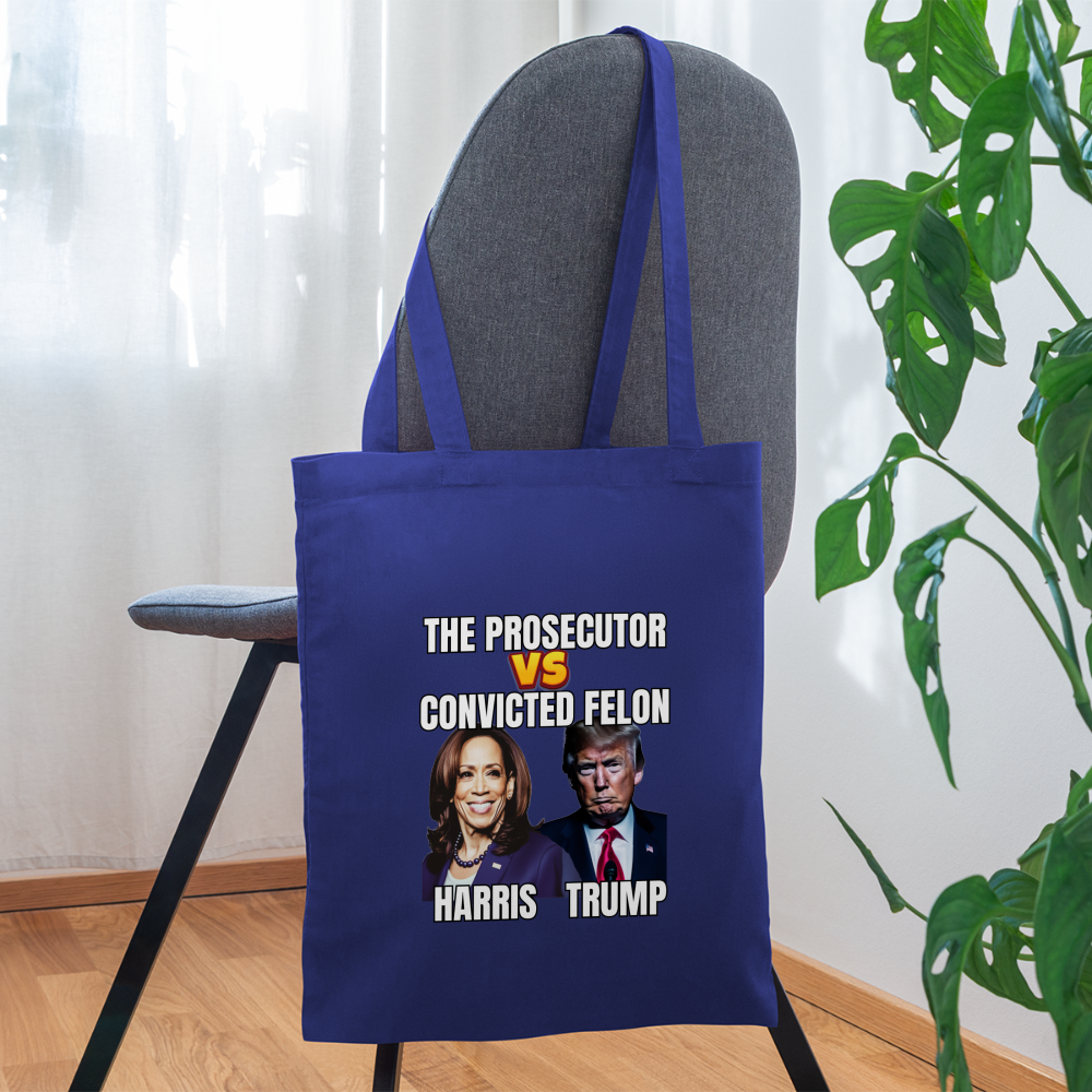 Kamala Harris Versus Donald Trump, The prosecutor faces the convicted felon. Tote Bag - royal blue