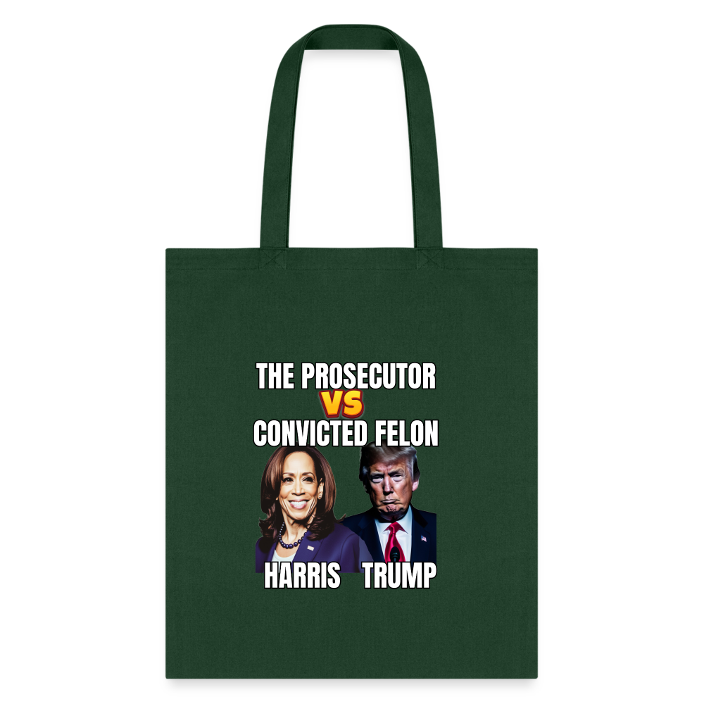 Kamala Harris Versus Donald Trump, The prosecutor faces the convicted felon. Tote Bag - forest green