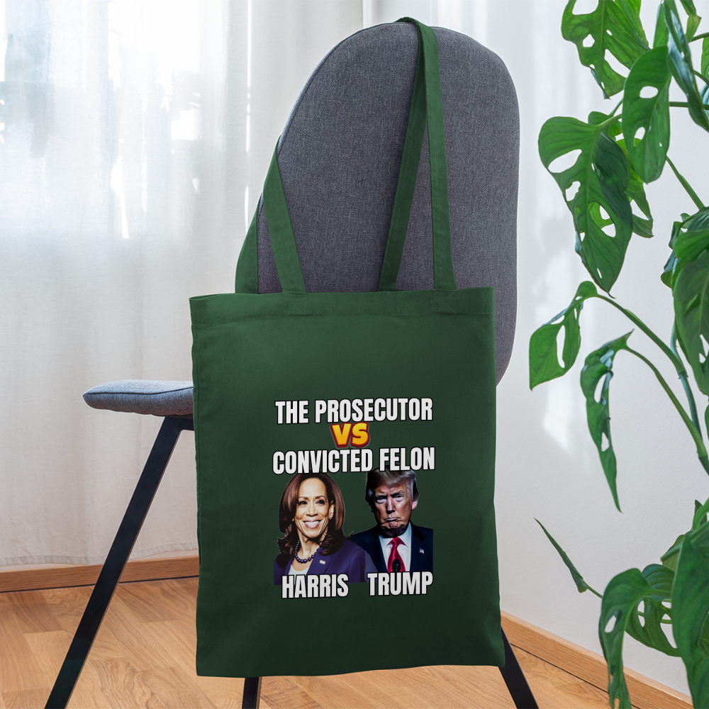 Kamala Harris Versus Donald Trump, The prosecutor faces the convicted felon. Tote Bag - forest green