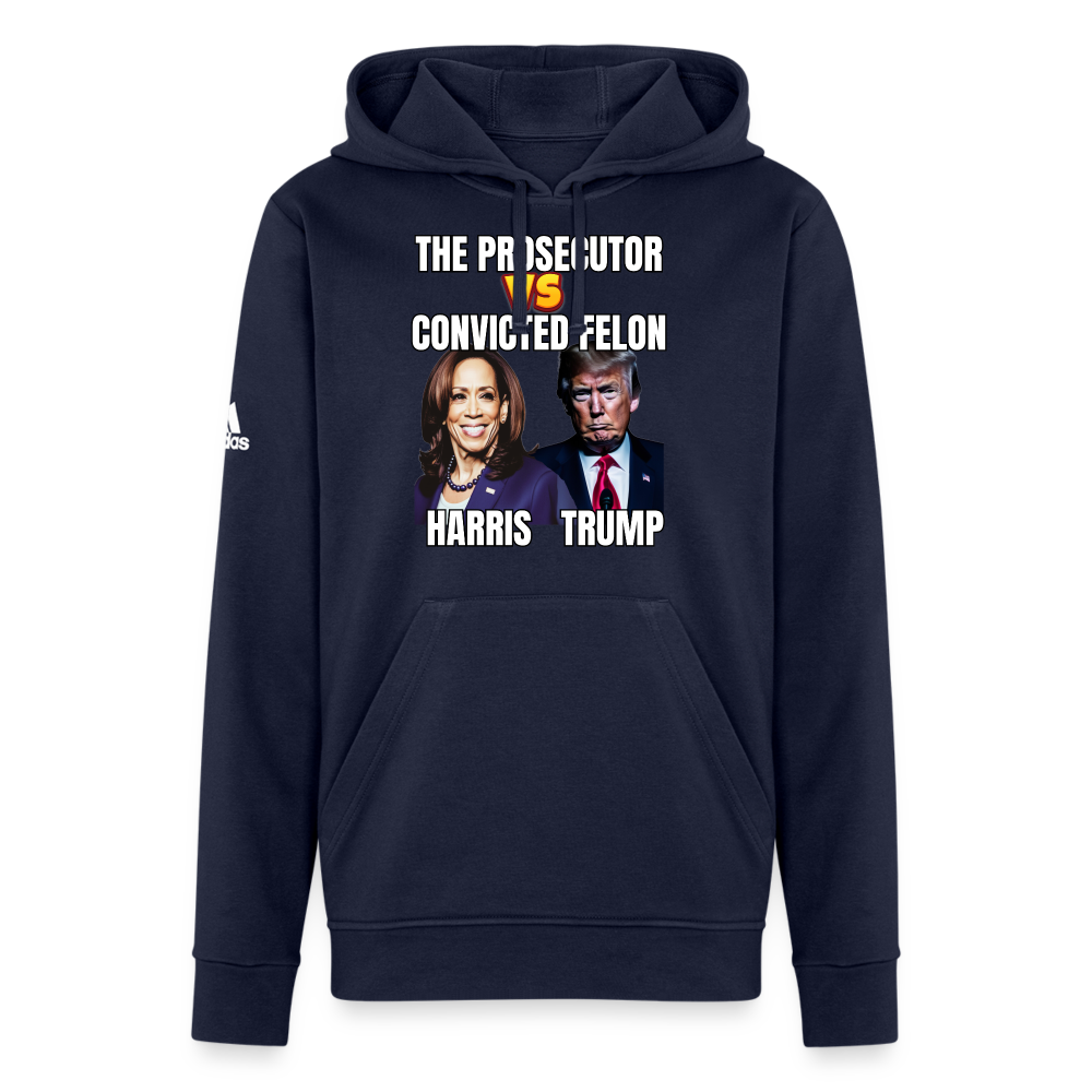 Kamala Harris Versus Donald Trump, The prosecutor faces the convicted felon. Adidas Unisex Fleece Hoodie - french navy