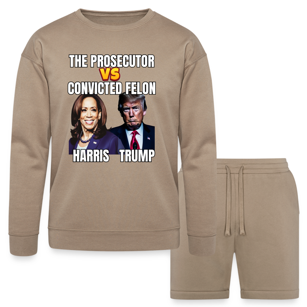 Kamala Harris Versus Donald Trump, The prosecutor faces the convicted felon. Bella + Canvas Unisex Sweatshirt & Short Set - tan