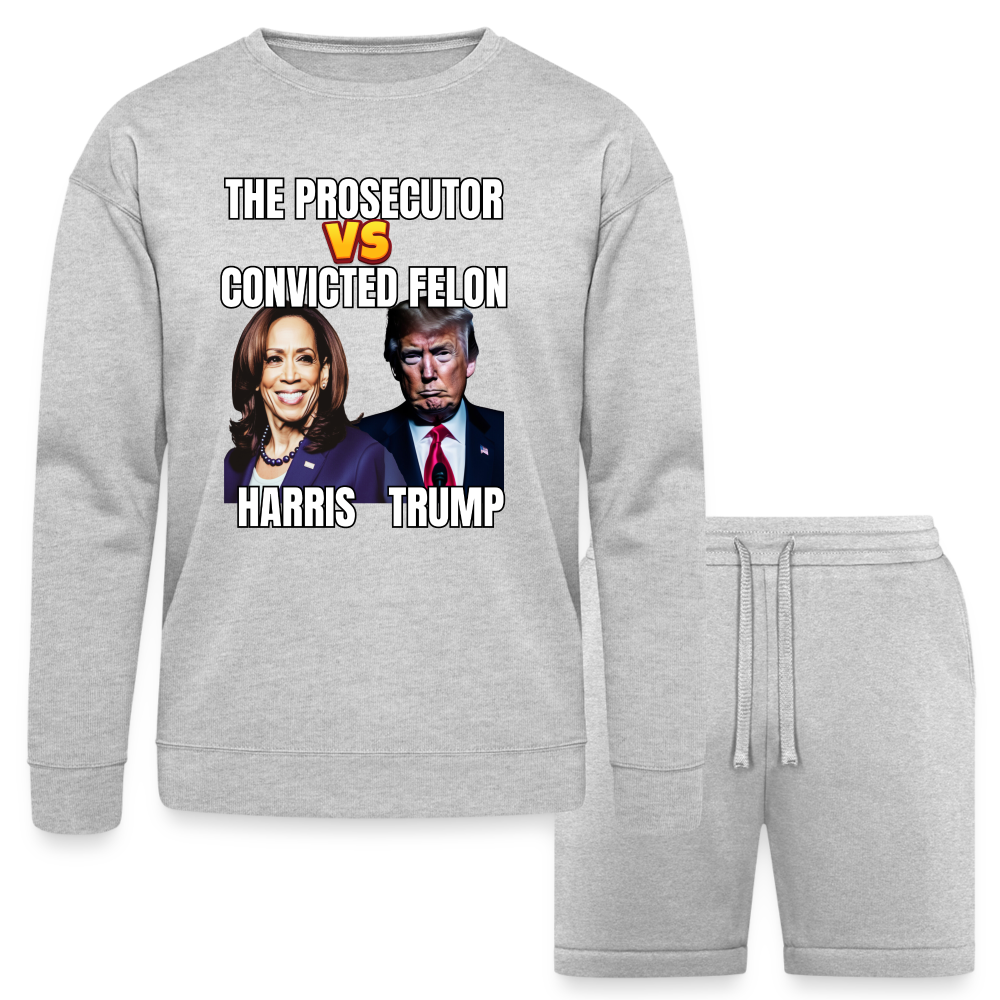 Kamala Harris Versus Donald Trump, The prosecutor faces the convicted felon. Bella + Canvas Unisex Sweatshirt & Short Set - heather gray