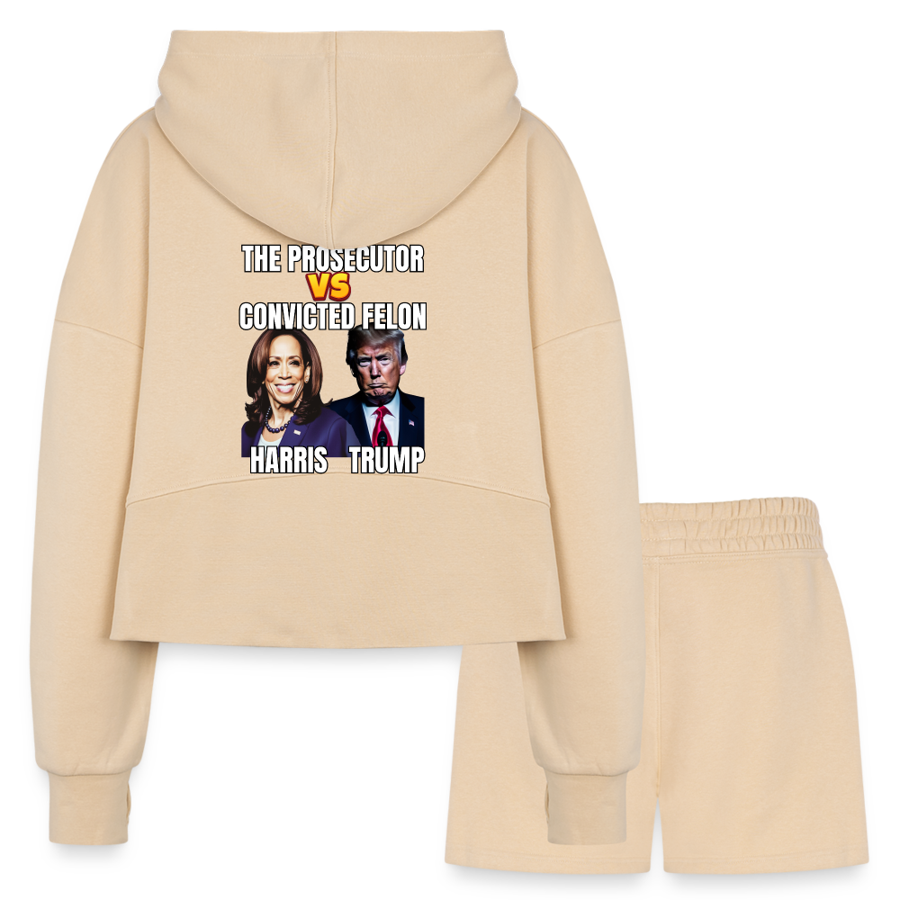 Kamala Harris Versus Donald Trump, The prosecutor faces the convicted felon. Women’s Cropped Hoodie & Jogger Short Set - nude