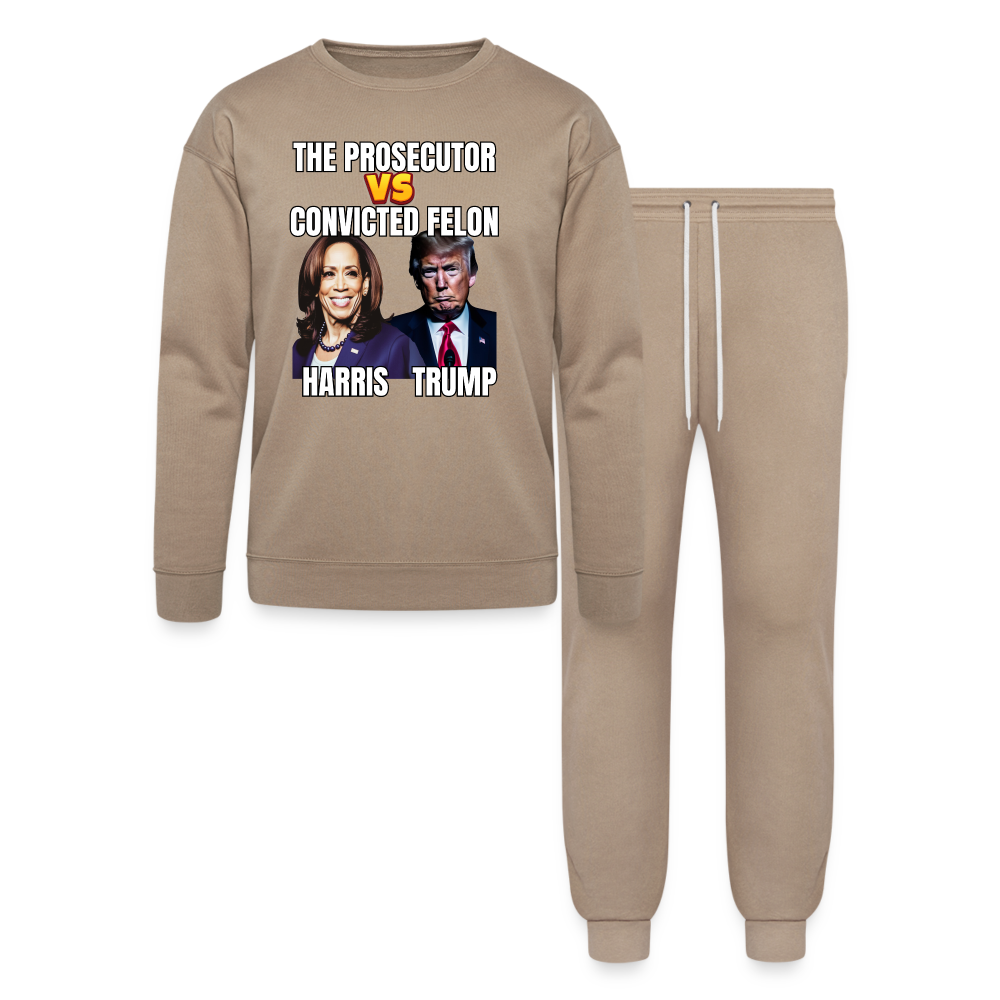 Kamala Harris Versus Donald Trump, The prosecutor faces the convicted felon. Bella + Canvas Unisex Lounge Wear Set - tan