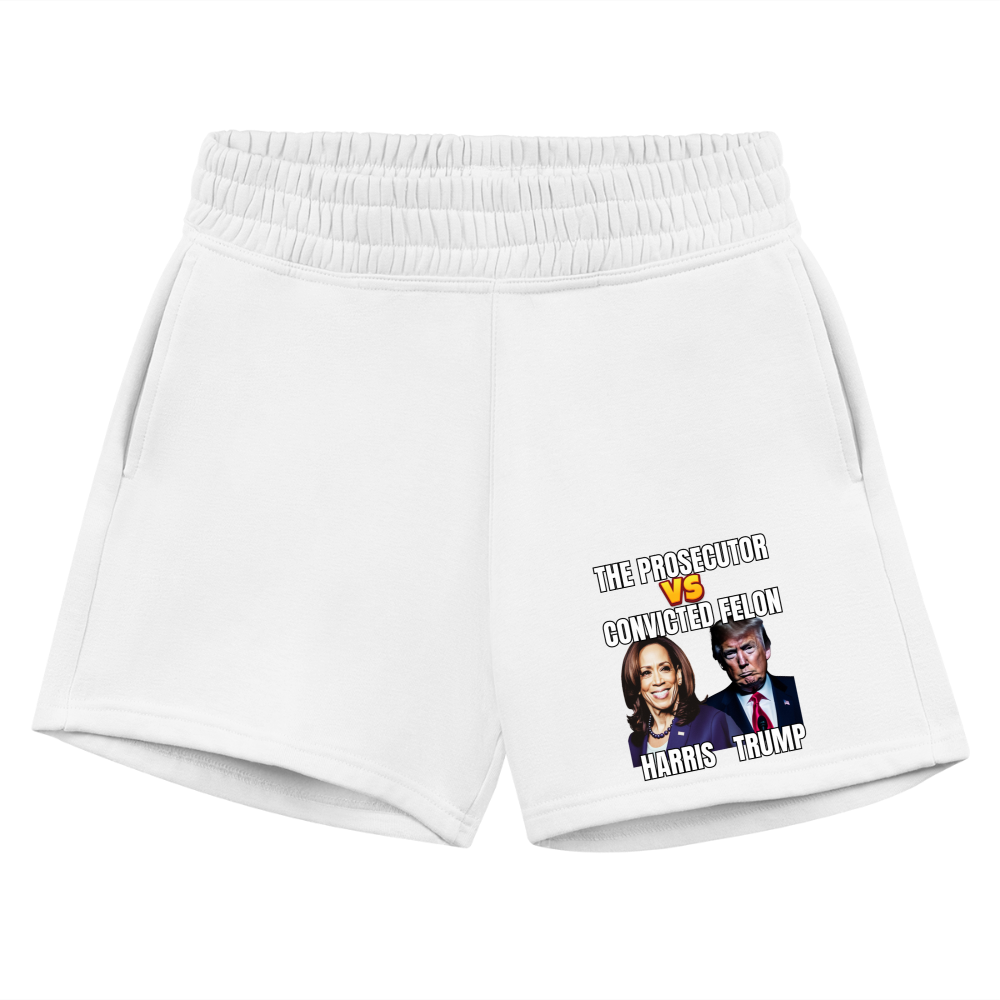 Kamala Harris Versus Donald Trump, The prosecutor faces the convicted felon. Women's Jogger Short - white