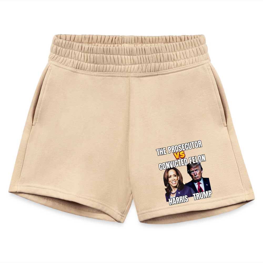 Kamala Harris Versus Donald Trump, The prosecutor faces the convicted felon. Women's Jogger Short - nude