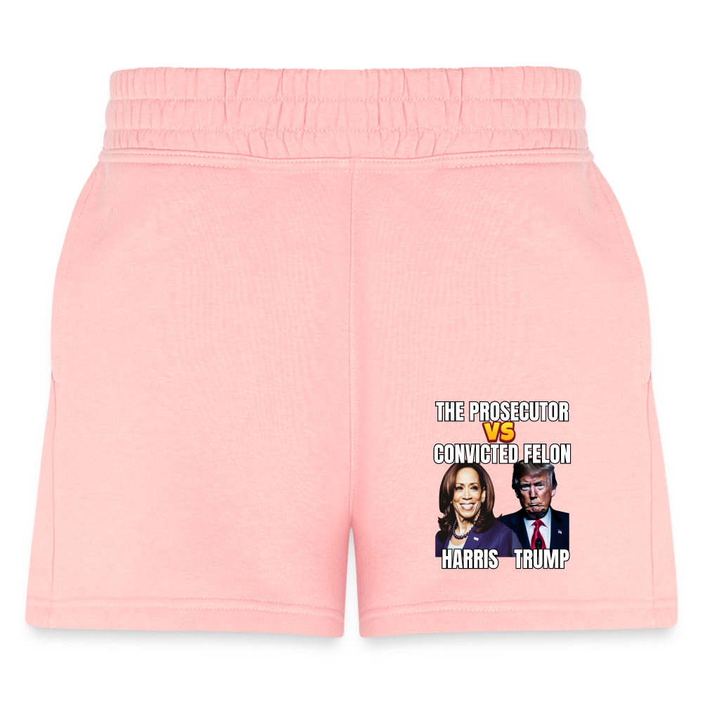 Kamala Harris Versus Donald Trump, The prosecutor faces the convicted felon. Women's Jogger Short - light pink