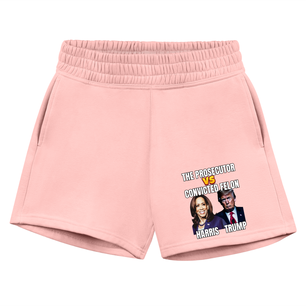 Kamala Harris Versus Donald Trump, The prosecutor faces the convicted felon. Women's Jogger Short - light pink